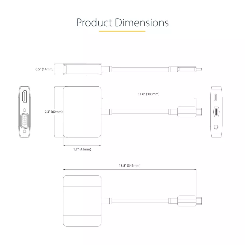 StarTech.com USB-C vaizdo adapteris, USB-C į HDMI VGA kelių prievadų adapteris, 3.5 mm garsas, 4K 60Hz HDR, 100W PD perdavimas, suderinamas su Thunderbolt 3/4 - USB-C kelioninis ekrano adapteris
