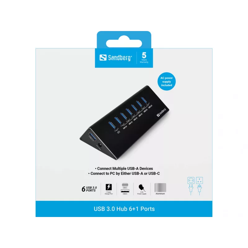 Sandberg USB 3.0 šakotuvas 6+1 prievadai