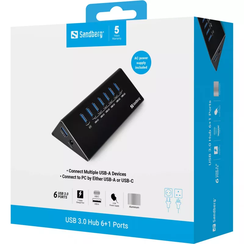 Sandberg USB 3.0 šakotuvas 6+1 prievadai