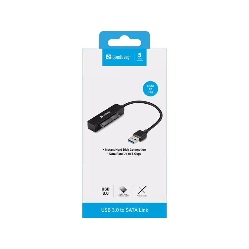 Sandberg USB 3.0 į SATA jungtis, juoda, 5 Gbit/s