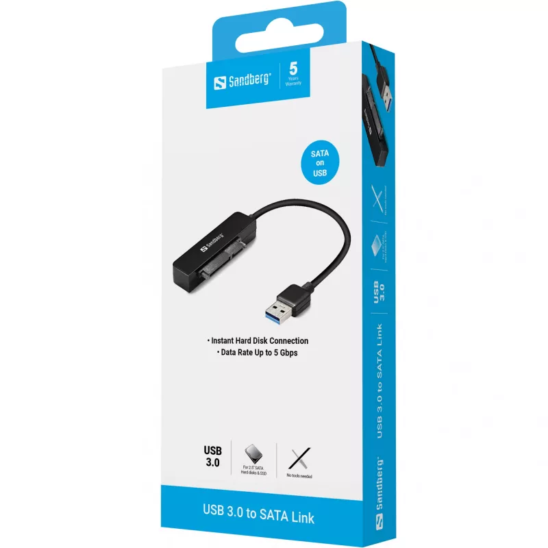 Sandberg USB 3.0 į SATA jungtis, juoda, 5 Gbit/s