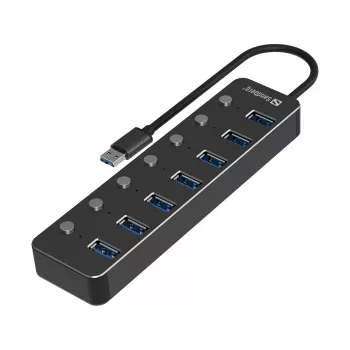 USB mazgas Sandberg 7 prievadai USB 3.0 juodas aliuminis