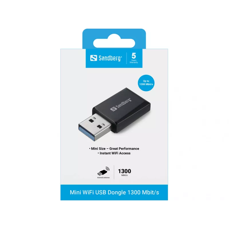 Mini WiFi USB adapteris Sandberg 1300 Mbit/s USB-A Dual-band