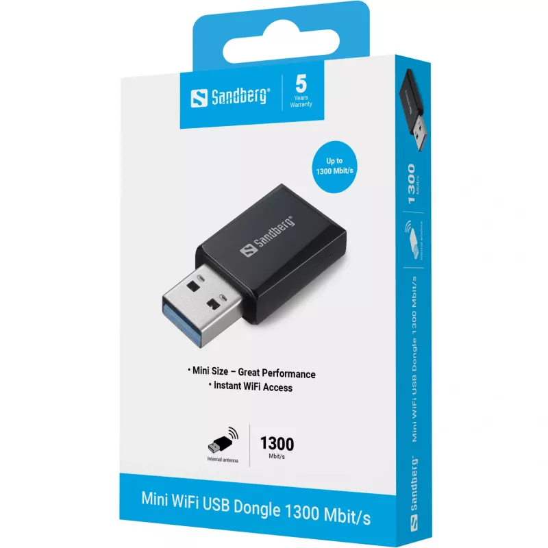 Mini WiFi USB adapteris Sandberg 1300 Mbit/s USB-A Dual-band