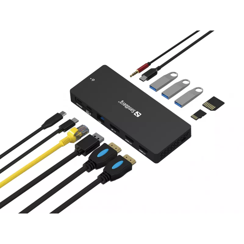 Sandberg USB-C 13-in-1 Docking Station Pro, laidinis, USB 3.2 Gen 1 Type-C
