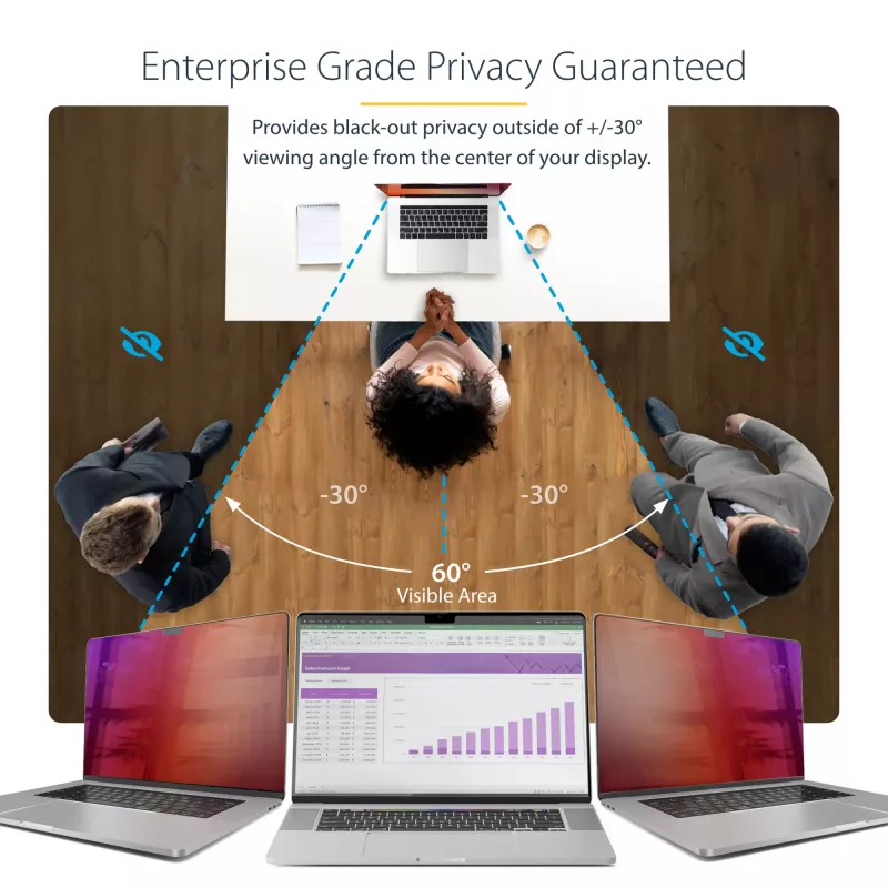 StarTech.com privatumo ekranas 16 colių MacBook Pro 21/23, auksinis filtras su sustiprinta privatumo apsauga, dvipusis ekrano apsauginis stiklas, +/- 30°