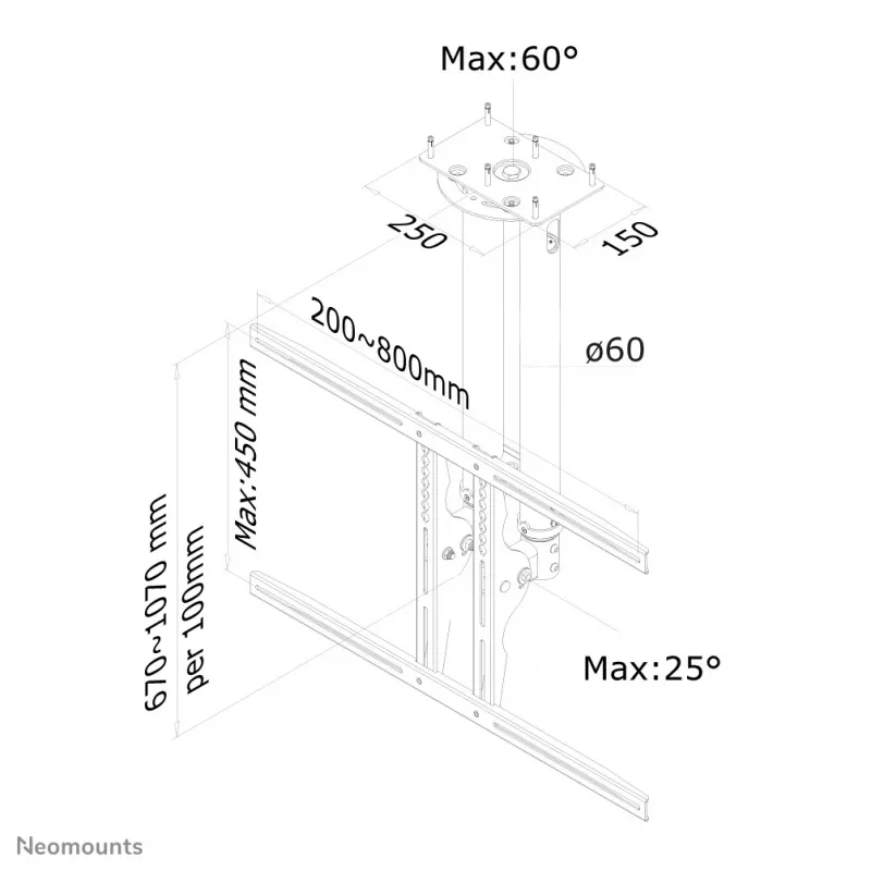 Neomounts PLASMA-C100 lubinis monitoriaus/TV laikiklis 37-75 col. - aukštis 67-107 cm