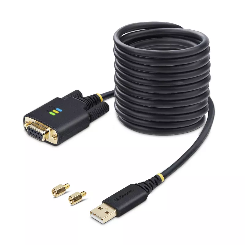 StarTech.com 3 m USB į Null Modem nuoseklųjį adapterio kabelis, keičiami DB9 varžtai/veržlės, COM išlaikymas, USB-A į RS232, FTDI, 4 lygio ESD apsauga, Windows/macOS/ChromeOS/Linux - tvirta TPE konstrukcija