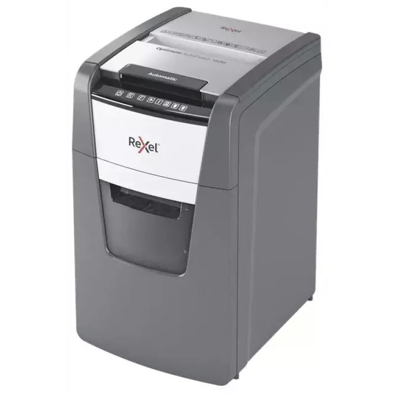 Popieriaus smulkintuvas Rexel Optimum AutoFeed+ 150M, mikro pjūvis, 55 dB, 22 cm, juoda/pilka