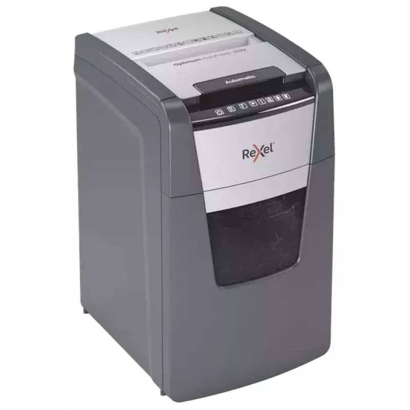 Popieriaus smulkintuvas Rexel Optimum AutoFeed+ 150M, mikro pjūvis, 55 dB, 22 cm, juoda/pilka