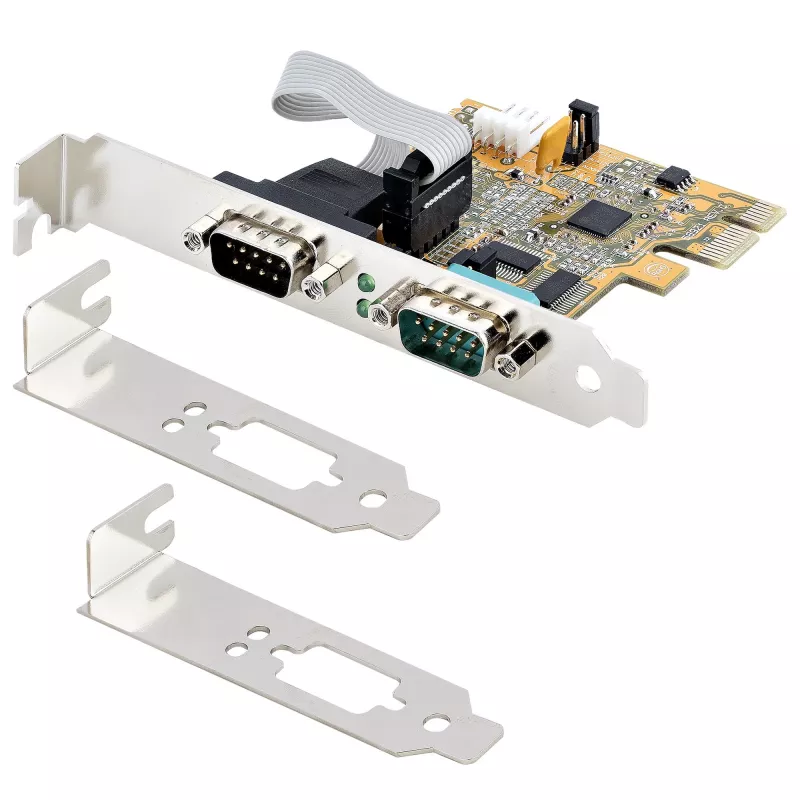 StarTech.com 2 prievadų PCI Express nuoseklioji kortelė, dviejų prievadų PCIe į RS232 (DB9) nuoseklioji kortelė, 16C1050 UART, standartiniai ir žemo profilio laikikliai, COM išlaikymas, skirta Windows ir Linux