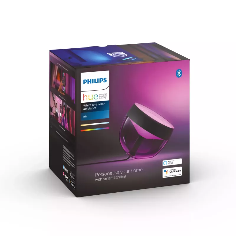 Philips Hue White and Colour Ambience Iris stalinė lempa, išmanioji stalinė lempa, Bluetooth/Zigbee, juoda, LED, metalas, sintetika, nekeičiama lemputė