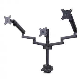 StarTech.com Trijų monitorių stalo laikiklis iki 27 colių ekranams, VESA 75x75/100x100, beįrankis reguliavimas, C spaustuvas / grometinis tvirtinimas, spyruoklinės rankos