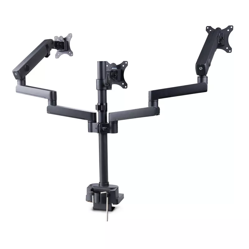 StarTech.com Trijų monitorių stalo laikiklis iki 27 colių ekranams, VESA 75x75/100x100, beįrankis reguliavimas, C spaustuvas / grometinis tvirtinimas, spyruoklinės rankos