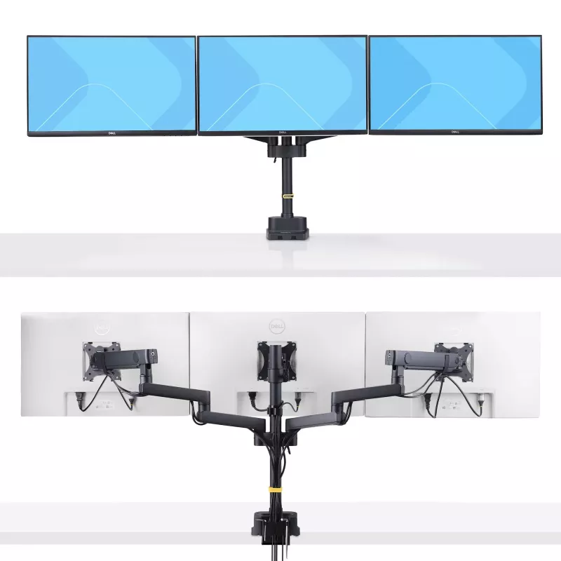 StarTech.com Trijų monitorių stalo laikiklis iki 27 colių ekranams, VESA 75x75/100x100, beįrankis reguliavimas, C spaustuvas / grometinis tvirtinimas, spyruoklinės rankos