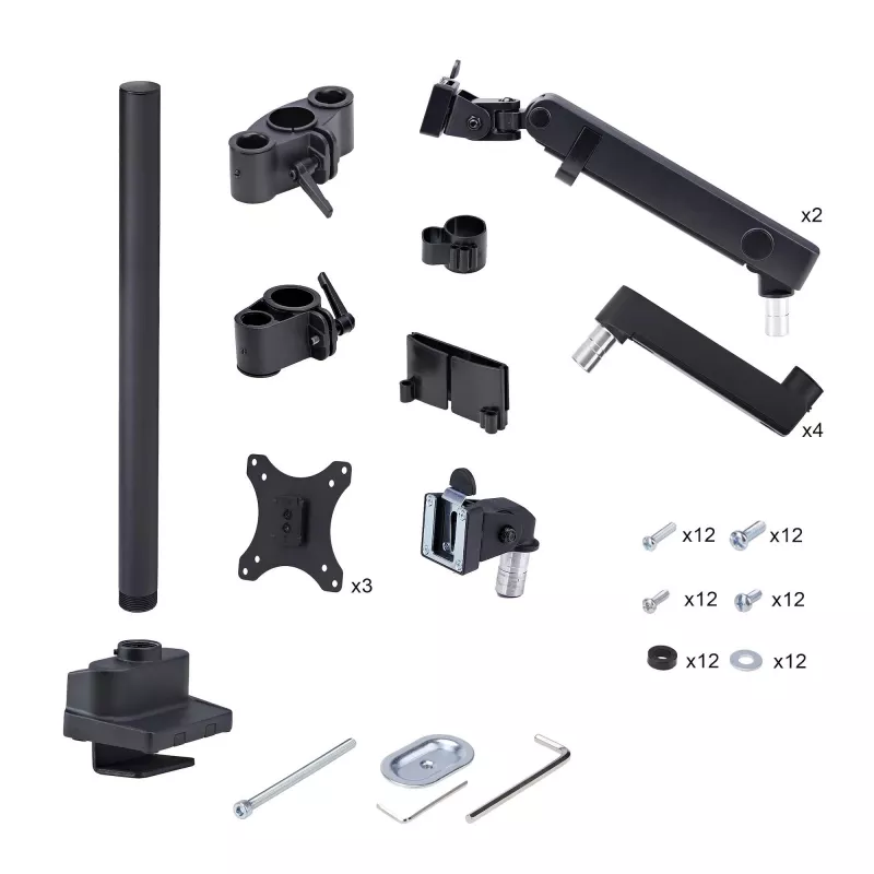 StarTech.com Trijų monitorių stalo laikiklis iki 27 colių ekranams, VESA 75x75/100x100, beįrankis reguliavimas, C spaustuvas / grometinis tvirtinimas, spyruoklinės rankos