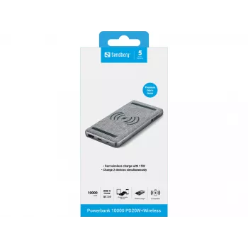 Nešiojamas Powerbank Sandberg Powerbank 10000 PD20W+Wireless, 10000 mAh