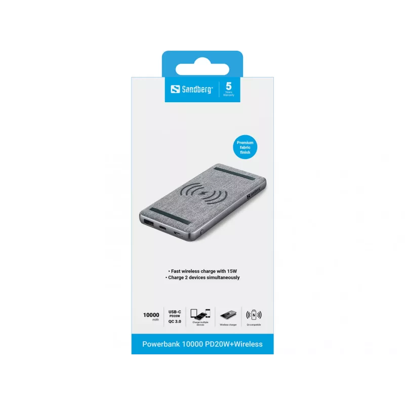 Nešiojamas Powerbank Sandberg Powerbank 10000 PD20W+Wireless, 10000 mAh