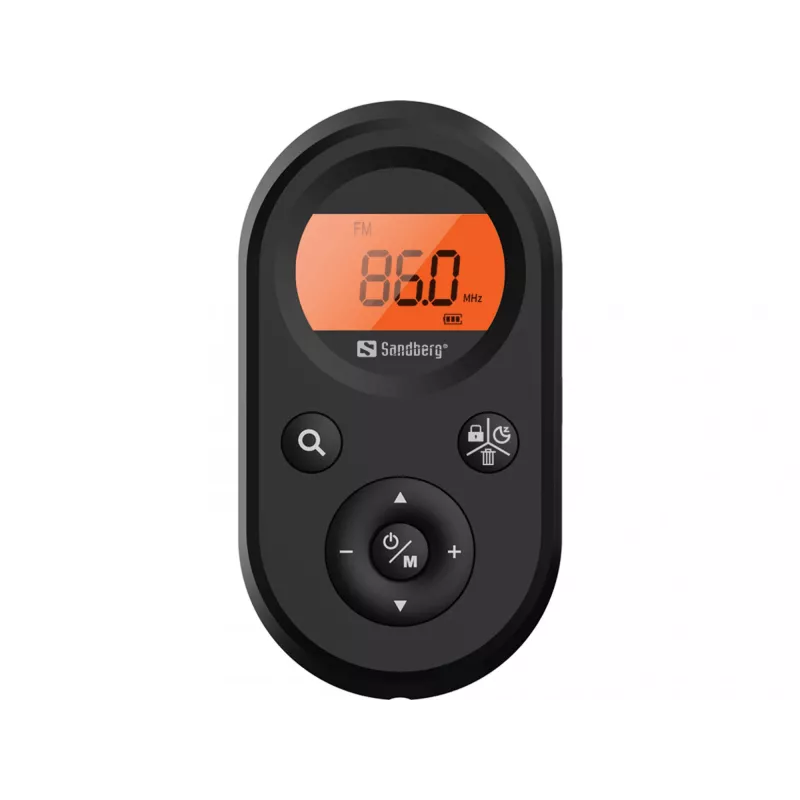 Sandberg 421-02 kišeninis radijas FM+AM Recharge, FM 76–108 MHz, AM 522–1710 kHz, 500 mAh baterija, ekranas, su ausinėmis