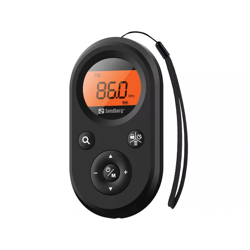 Sandberg 421-02 kišeninis radijas FM+AM Recharge, FM 76–108 MHz, AM 522–1710 kHz, 500 mAh baterija, ekranas, su ausinėmis
