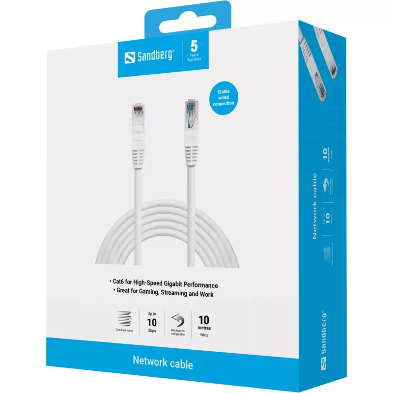 Tinklo kabelis Sandberg UTP Cat6 10m RJ-45 Baltas