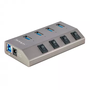 StarTech.com 4 prievadų savaiminio maitinimo USB-C šakotuvas su atskirais įjungimo/išjungimo jungikliais, USB 3.0 5Gbps plėtimo šakotuvas su maitinimo šaltiniu, skirtas staliniam/nešiojamam kompiuteriui, USB-C į USB-A šakotuvas, USB Type-C šakotuvas su BC