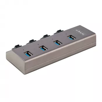 StarTech.com 4 prievadų savaiminio maitinimo USB-C šakotuvas su atskirais įjungimo/išjungimo jungikliais, USB 3.0 5Gbps plėtimo šakotuvas su maitinimo šaltiniu, skirtas staliniam/nešiojamam kompiuteriui, USB-C į USB-A šakotuvas, USB Type-C šakotuvas su BC
