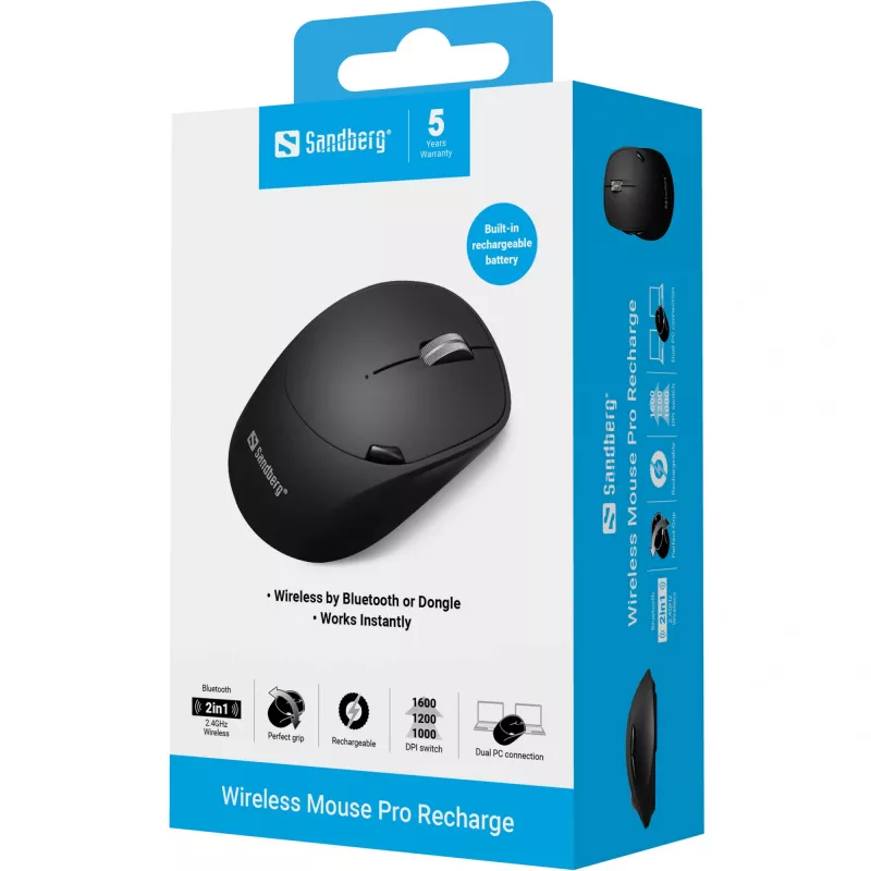 Sandberg Wireless Mouse Pro Recharge RF belaidis + Bluetooth
