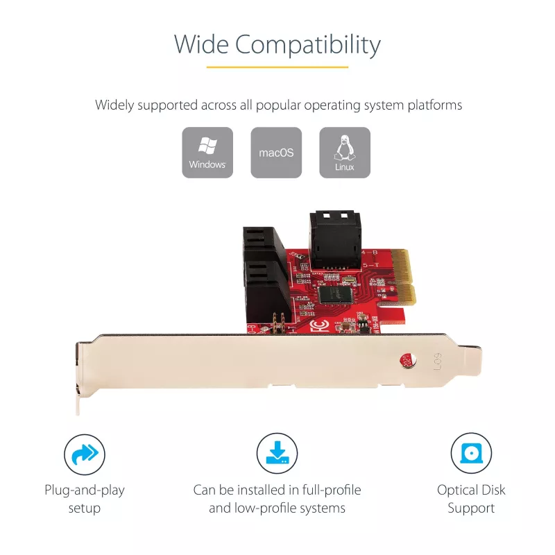 „StarTech.com“ 6 prievadų PCIe SATA III 6Gbps plėtimosi kortelė – ASM1166, ne RAID, žemo/profilio