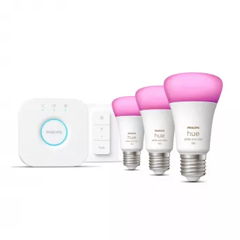 Philips Hue White and Colour Ambience komplektas – 3× E27 11W lemputės, Bluetooth/Zigbee, reguliatorius
