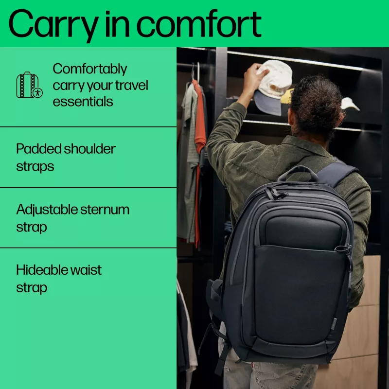 HP Travel Plus 30L 17 colių nešiojamojo kompiuterio kuprinė, 43,2 cm (17 inch), 1,08 kg