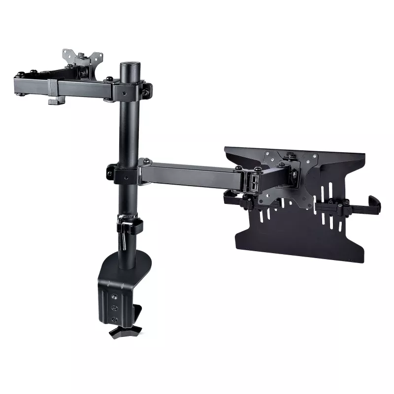 StarTech.com A2-LAPTOP-DESK-MOUNT reguliuojamas monitoriaus laikiklis su VESA nešiojamojo kompiuterio padėklu, kompiuteriui iki 4,5 kg (9,9 lb) ir vienam ekranui, tvirtinimas gnybtu arba per stalo angą, plienas / plastikas, juodas