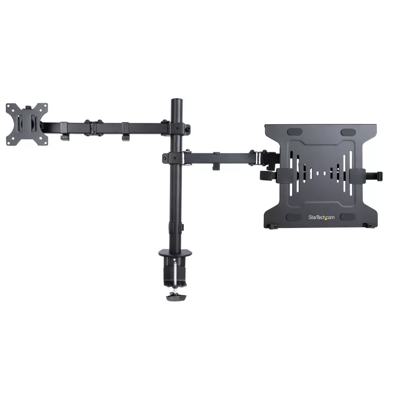 StarTech.com A2-LAPTOP-DESK-MOUNT reguliuojamas monitoriaus laikiklis su VESA nešiojamojo kompiuterio padėklu, kompiuteriui iki 4,5 kg (9,9 lb) ir vienam ekranui, tvirtinimas gnybtu arba per stalo angą, plienas / plastikas, juodas