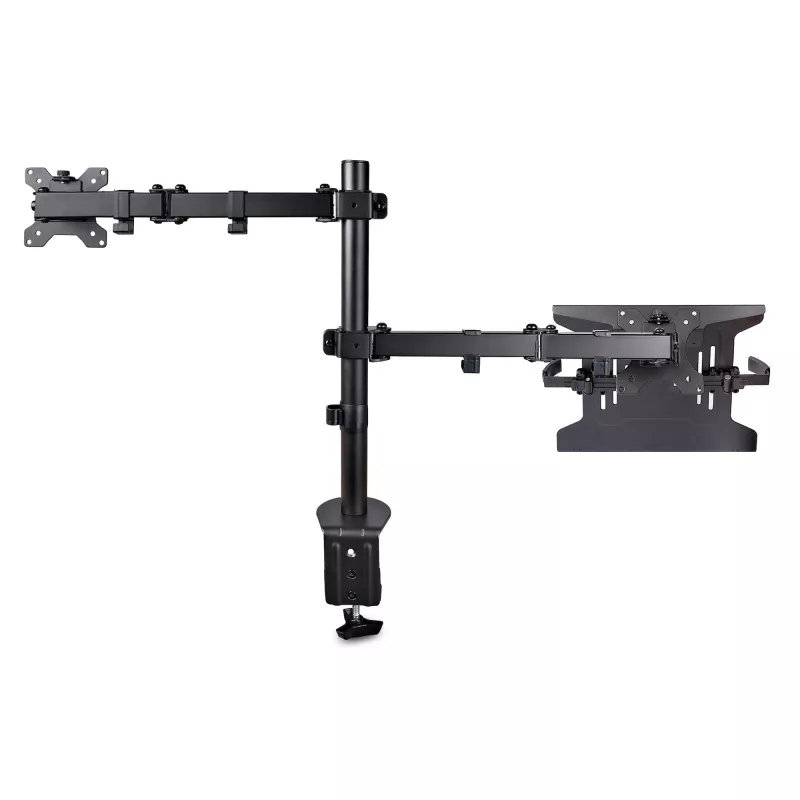StarTech.com A2-LAPTOP-DESK-MOUNT reguliuojamas monitoriaus laikiklis su VESA nešiojamojo kompiuterio padėklu, kompiuteriui iki 4,5 kg (9,9 lb) ir vienam ekranui, tvirtinimas gnybtu arba per stalo angą, plienas / plastikas, juodas
