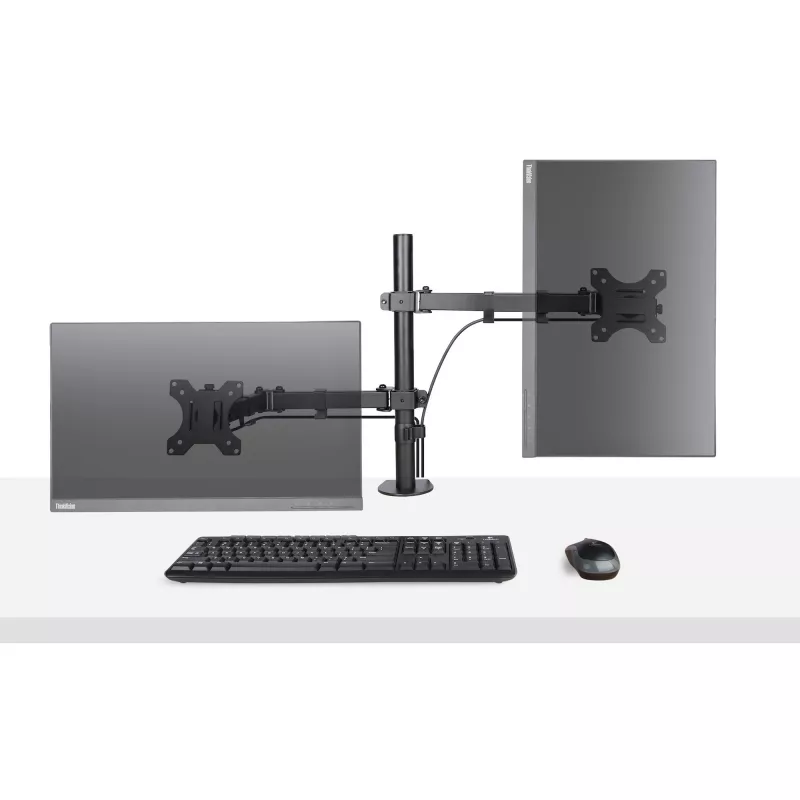 StarTech.com A2-LAPTOP-DESK-MOUNT reguliuojamas monitoriaus laikiklis su VESA nešiojamojo kompiuterio padėklu, kompiuteriui iki 4,5 kg (9,9 lb) ir vienam ekranui, tvirtinimas gnybtu arba per stalo angą, plienas / plastikas, juodas