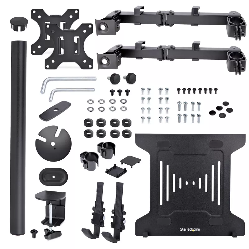 StarTech.com A2-LAPTOP-DESK-MOUNT reguliuojamas monitoriaus laikiklis su VESA nešiojamojo kompiuterio padėklu, kompiuteriui iki 4,5 kg (9,9 lb) ir vienam ekranui, tvirtinimas gnybtu arba per stalo angą, plienas / plastikas, juodas