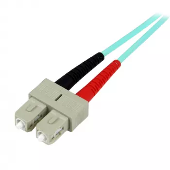 StarTech.com 1m (3ft) LC/UPC į SC/UPC OM3 daugiamodis šviesolaidinis kabelis, pilnas dupleksas 50/125µm Zipcord, 100G, maži įterpimo nuostoliai, LSZH šviesolaidinis šuolis