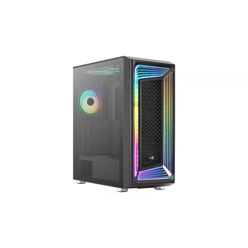 PC korpusas AEROCOOL Interstellar Midi Tower Juodas — ATX, palaiko iki 362 mm GPU, 163 mm CPU aušintuvą, 3x120/360 mm priekinį radiatorių