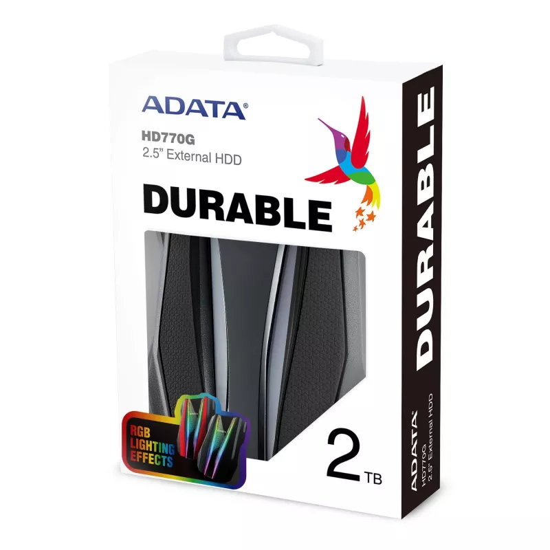 Išorinis kietasis diskas ADATA HD770G 2TB 2,5 colio USB 3.2 Gen 1 juodas, atsparus smūgiams, maitinamas iš USB