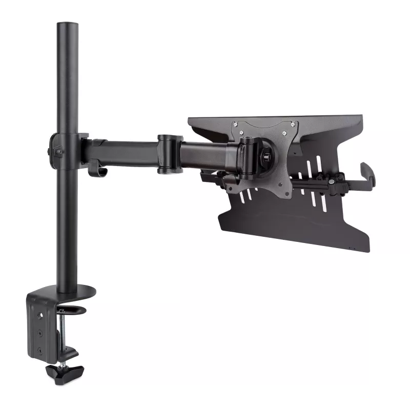 StarTech.com Laptop Desk Mount – monitorų ir nešiojamųjų kompiuterių laikiklis – iki 34 colių (8 kg) ir nešiojamųjų (4,5 kg) – sukama VESA lentyna – spaustuvinis / per angą tvirtinimas