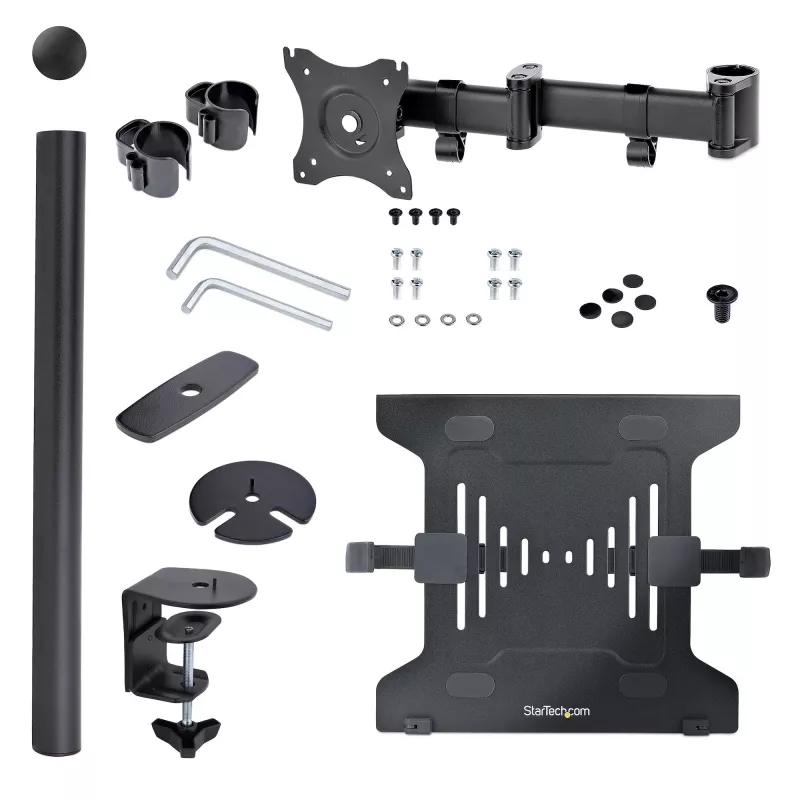 StarTech.com Laptop Desk Mount – monitorų ir nešiojamųjų kompiuterių laikiklis – iki 34 colių (8 kg) ir nešiojamųjų (4,5 kg) – sukama VESA lentyna – spaustuvinis / per angą tvirtinimas