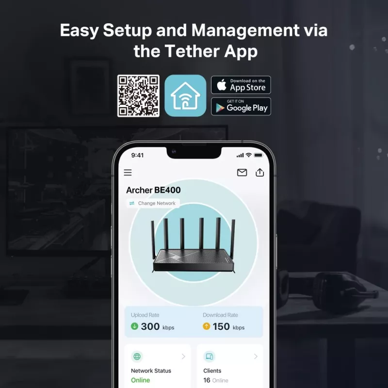 TP-Link Archer BE400 belaidis maršrutizatorius 2.5 Gigabit Ethernet dviejų juostų (2,4 GHz / 5 GHz) Juodas