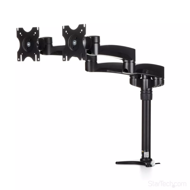 StarTech.com Dviguba monitoriaus rankena tvirtinimui prie stalo - Artikuliuojama, Gnybtas, 13.6 kg, 30.5 cm (12 colių), 61 cm (24 coliai), 100 x 100 mm, Juoda