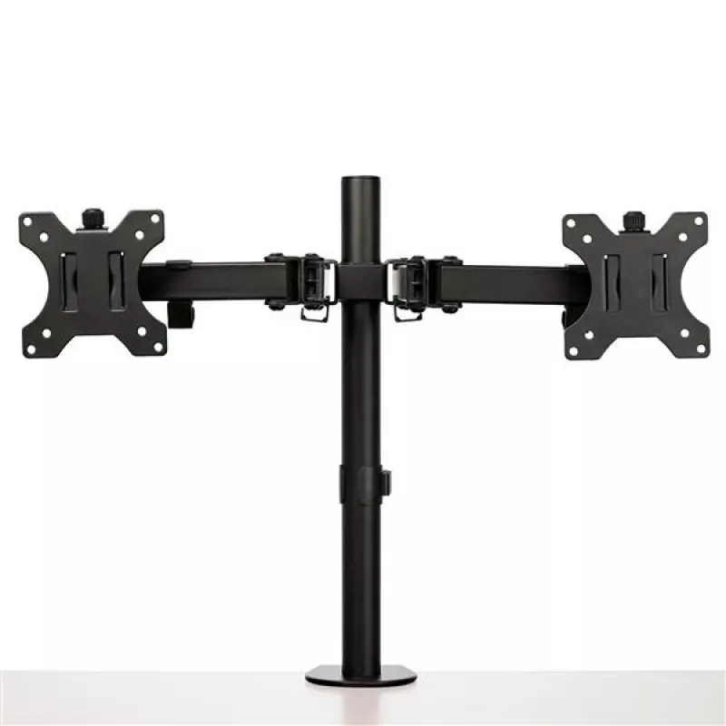 StarTech.com ARMDUAL2 Dvigubas monitoriaus laikiklis ant stalo – spaustuvas / grommet, VESA iki 32 colių, ergonomiškas, reguliuojamas aukštis/pakreipimas/pasukimas/rotacija