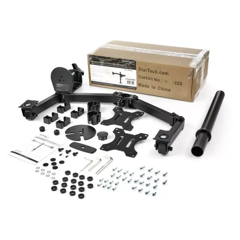 StarTech.com ARMDUAL2 Dvigubas monitoriaus laikiklis ant stalo – spaustuvas / grommet, VESA iki 32 colių, ergonomiškas, reguliuojamas aukštis/pakreipimas/pasukimas/rotacija