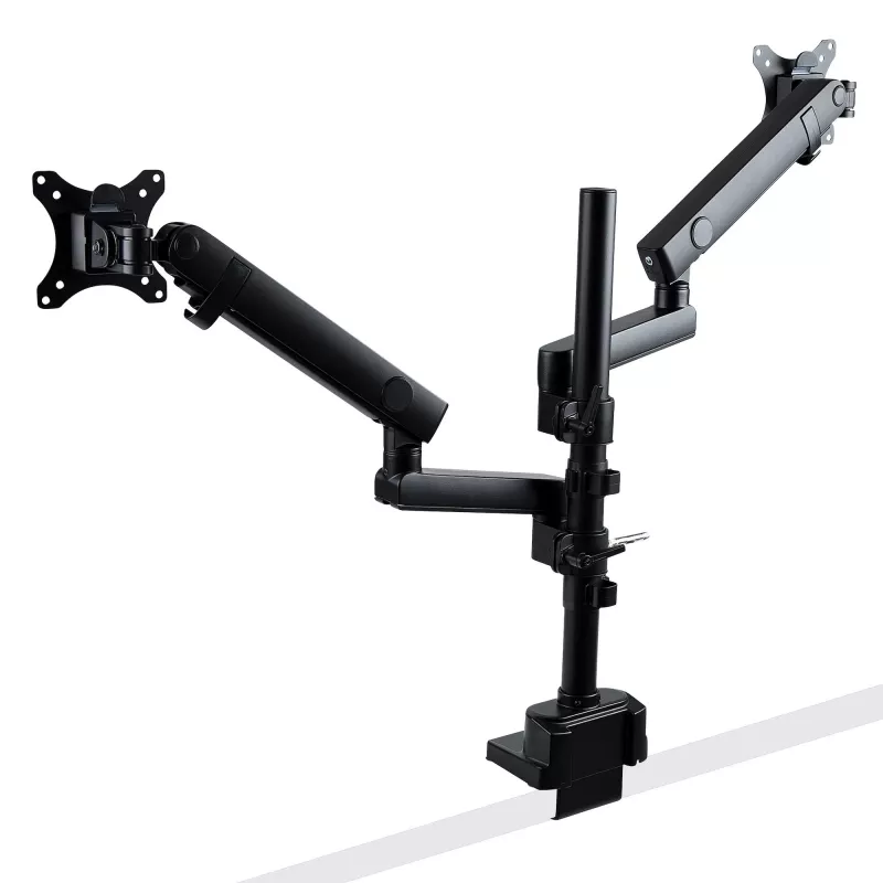 StarTech.com ARMDUALPIVOT Dvigubas monitoriaus laikiklis ant stalo, pilnas judesys, VESA iki 32 colių, 8 kg, reguliuojamas aukštis, spaustuvas / gromet, mechaninė spyruoklė