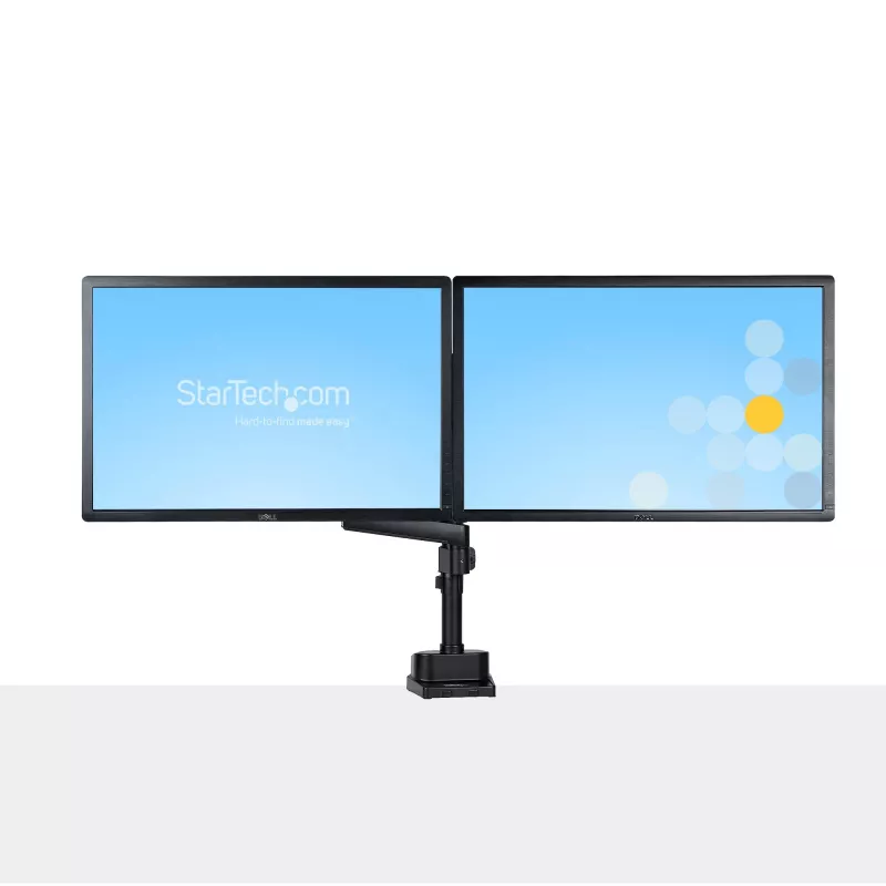 StarTech.com ARMDUALPIVOT Dvigubas monitoriaus laikiklis ant stalo, pilnas judesys, VESA iki 32 colių, 8 kg, reguliuojamas aukštis, spaustuvas / gromet, mechaninė spyruoklė