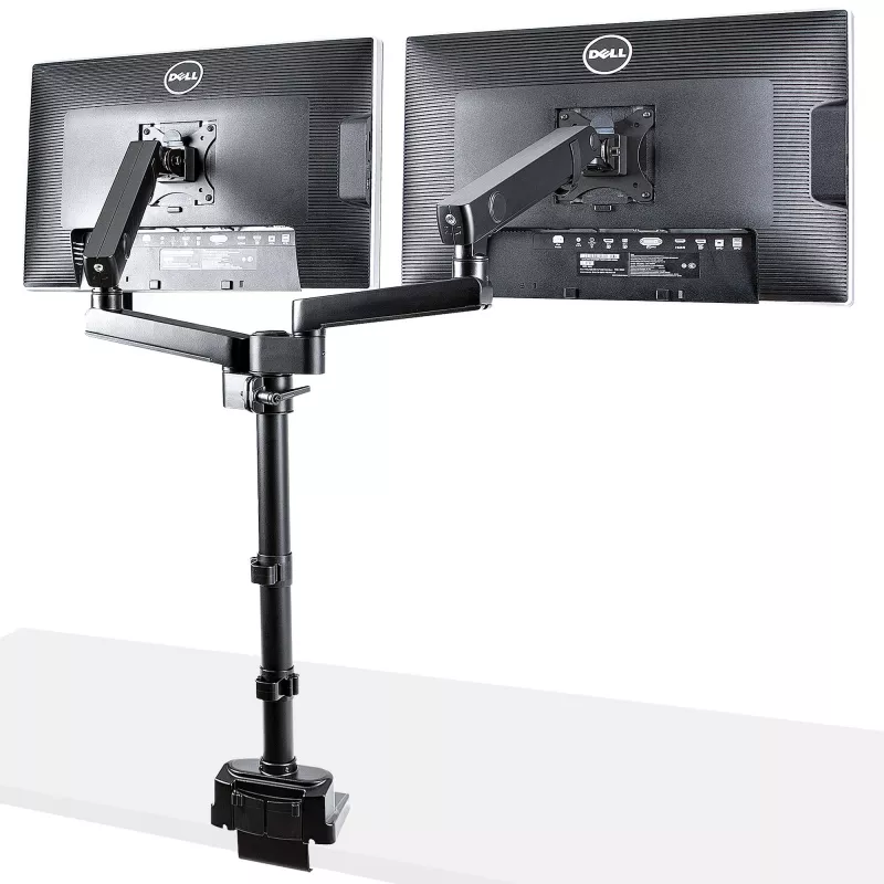 StarTech.com ARMDUALPIVOT Dvigubas monitoriaus laikiklis ant stalo, pilnas judesys, VESA iki 32 colių, 8 kg, reguliuojamas aukštis, spaustuvas / gromet, mechaninė spyruoklė