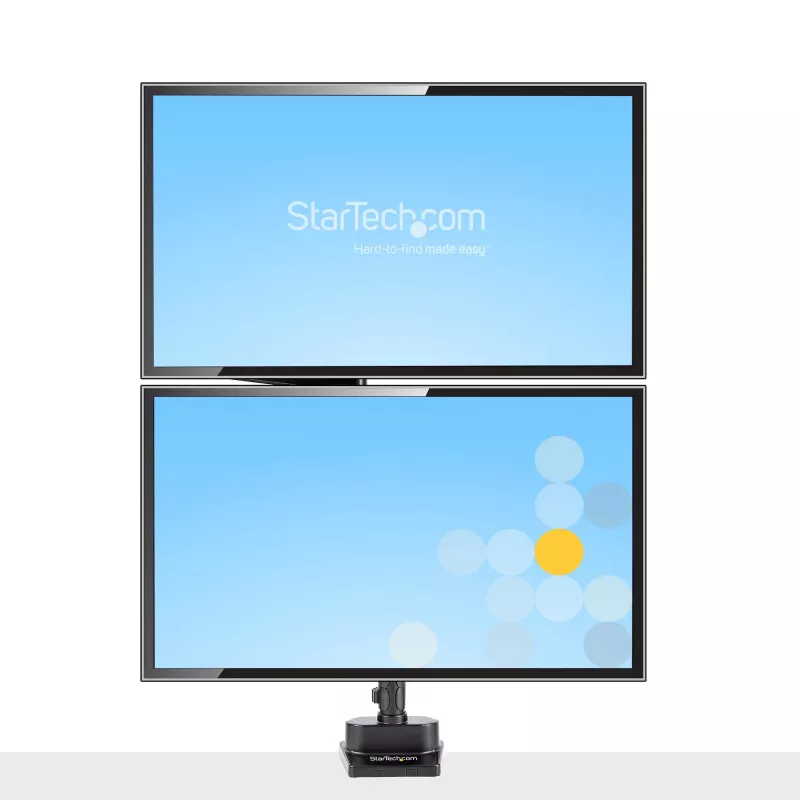 StarTech.com ARMDUALPIVOT Dvigubas monitoriaus laikiklis ant stalo, pilnas judesys, VESA iki 32 colių, 8 kg, reguliuojamas aukštis, spaustuvas / gromet, mechaninė spyruoklė