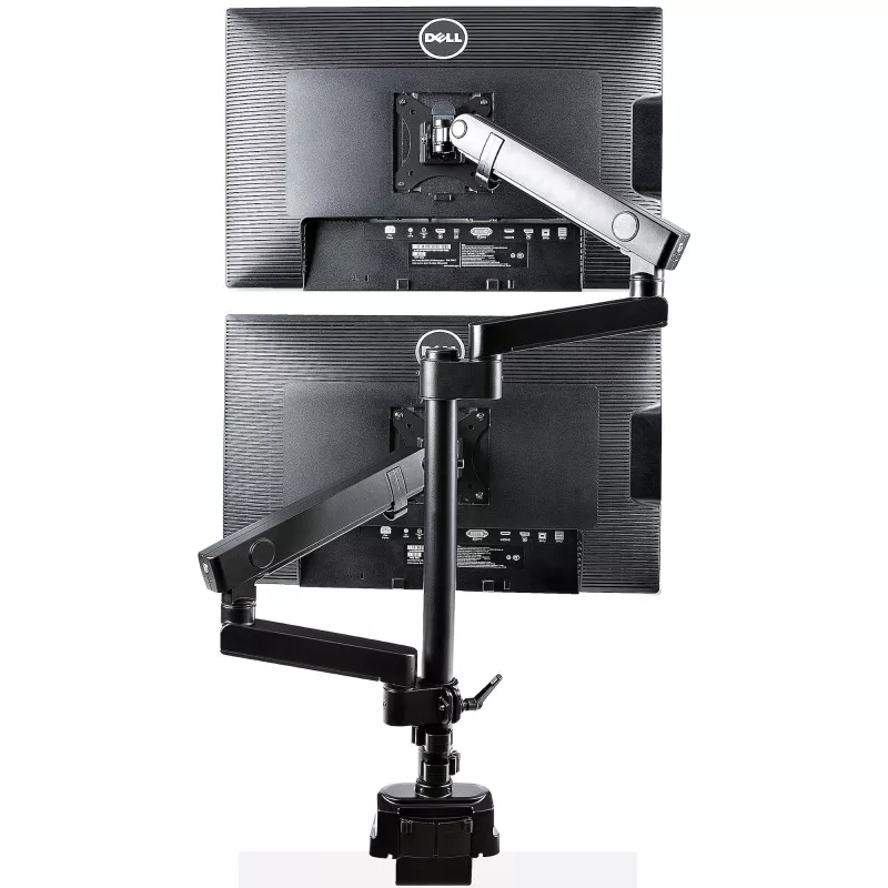 StarTech.com ARMDUALPIVOT Dvigubas monitoriaus laikiklis ant stalo, pilnas judesys, VESA iki 32 colių, 8 kg, reguliuojamas aukštis, spaustuvas / gromet, mechaninė spyruoklė